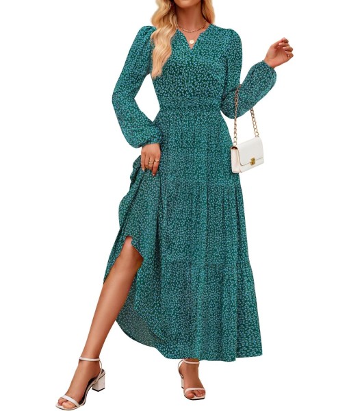 ZESICA Women's 2025 Fall Long Sleeve Maxi Dress Floral Print V Neck Empire Waist A Line Tiered Flowy Boho Party Dresses