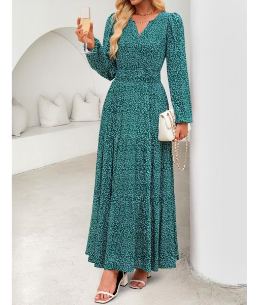 ZESICA Women's 2025 Fall Long Sleeve Maxi Dress Floral Print V Neck Empire Waist A Line Tiered Flowy Boho Party Dresses