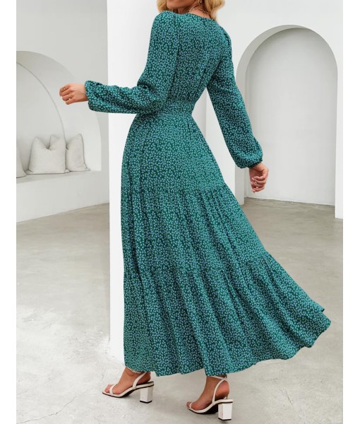 ZESICA Women's 2025 Fall Long Sleeve Maxi Dress Floral Print V Neck Empire Waist A Line Tiered Flowy Boho Party Dresses