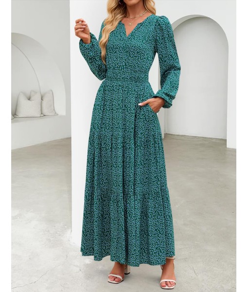 ZESICA Women's 2025 Fall Long Sleeve Maxi Dress Floral Print V Neck Empire Waist A Line Tiered Flowy Boho Party Dresses