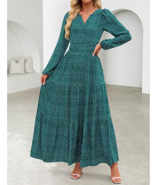 ZESICA Women's 2025 Fall Long Sleeve Maxi Dress Floral Print V Neck Empire Waist A Line Tiered Flowy Boho Party Dresses