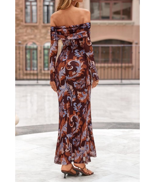 MEROKEETY Women's Fall Off Shoulder Floral Maxi Dresses Formal Long Sleeve Bodycon Cocktail Wedding Guest Dress