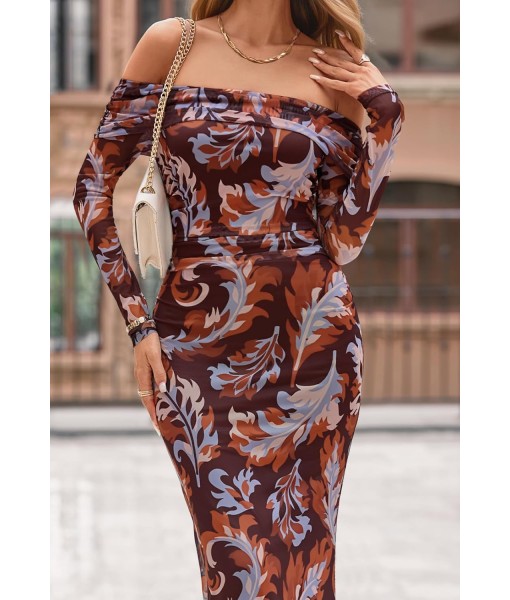 MEROKEETY Women's Fall Off Shoulder Floral Maxi Dresses Formal Long Sleeve Bodycon Cocktail Wedding Guest Dress