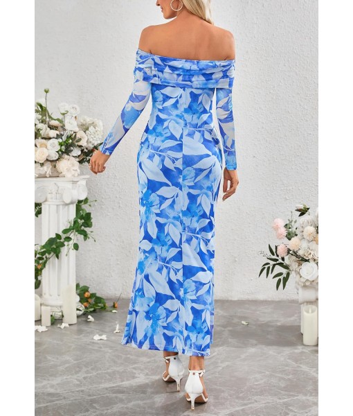 MEROKEETY Women's Fall Off Shoulder Floral Maxi Dresses Formal Long Sleeve Bodycon Cocktail Wedding Guest Dress