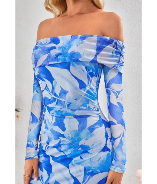MEROKEETY Women's Fall Off Shoulder Floral Maxi Dresses Formal Long Sleeve Bodycon Cocktail Wedding Guest Dress