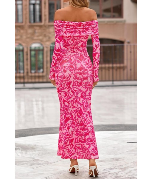 MEROKEETY Women's Fall Off Shoulder Floral Maxi Dresses Formal Long Sleeve Bodycon Cocktail Wedding Guest Dress