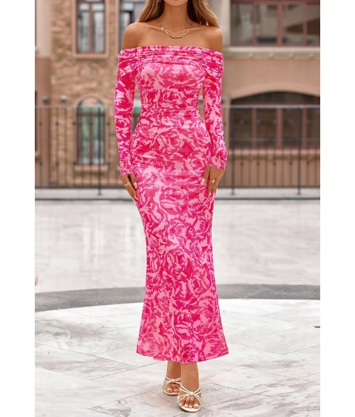 MEROKEETY Women's Fall Off Shoulder Floral Maxi Dresses Formal Long Sleeve Bodycon Cocktail Wedding Guest Dress