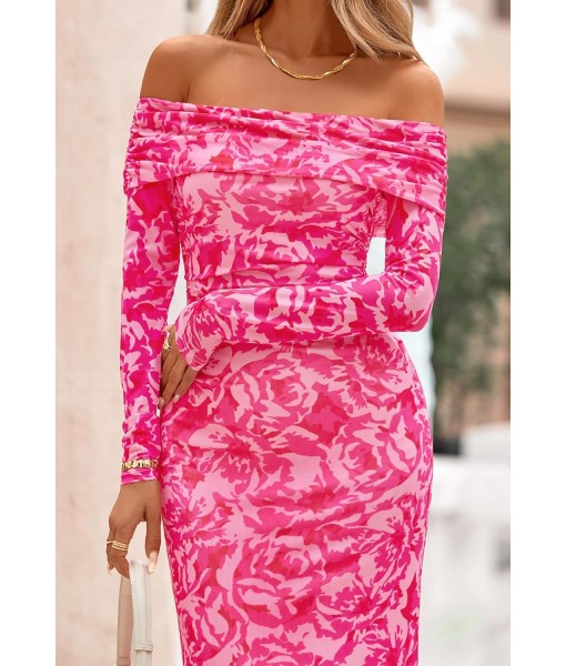 MEROKEETY Women's Fall Off Shoulder Floral Maxi Dresses Formal Long Sleeve Bodycon Cocktail Wedding Guest Dress