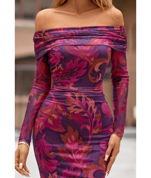 MEROKEETY Women's Fall Off Shoulder Floral Maxi Dresses Formal Long Sleeve Bodycon Cocktail Wedding Guest Dress