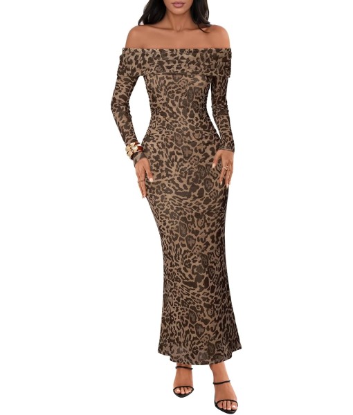 MEROKEETY Women's Fall Off Shoulder Floral Maxi Dresses Formal Long Sleeve Bodycon Cocktail Wedding Guest Dress