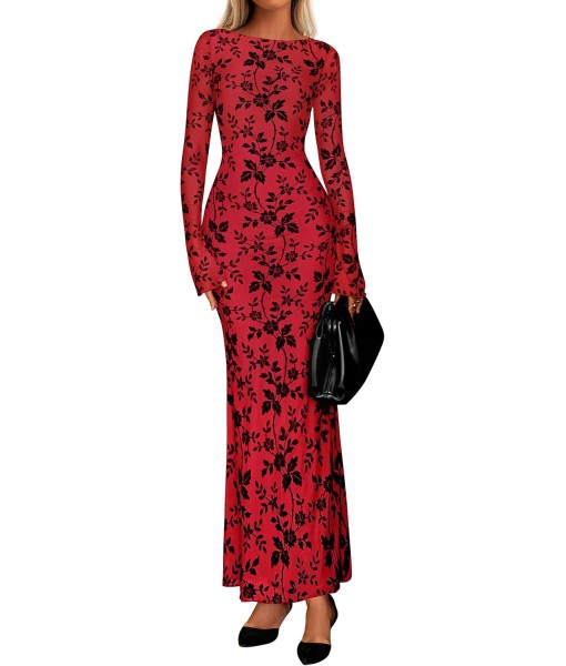PRETTYGARDEN Women's Floral Bodycon Maxi Dress 2025 Fall Elegant Mesh Long Sleeve Formal Wedding Guest Cocktail Dresses