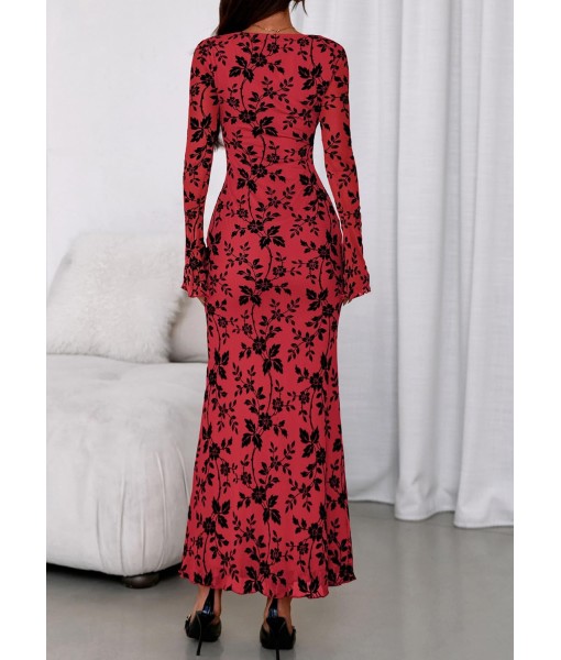 PRETTYGARDEN Women's Floral Bodycon Maxi Dress 2025 Fall Elegant Mesh Long Sleeve Formal Wedding Guest Cocktail Dresses