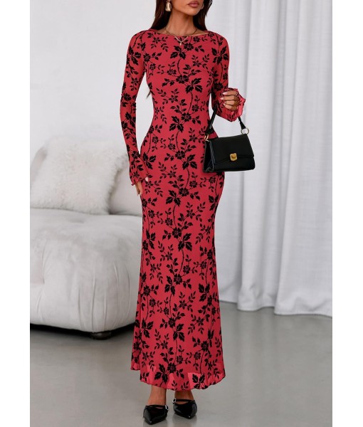 PRETTYGARDEN Women's Floral Bodycon Maxi Dress 2025 Fall Elegant Mesh Long Sleeve Formal Wedding Guest Cocktail Dresses