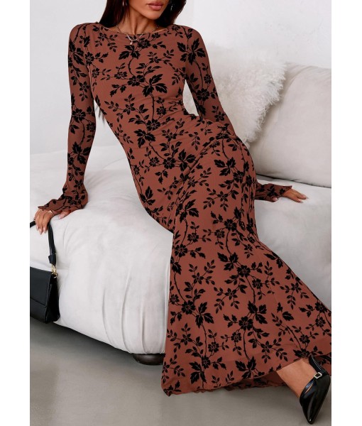 PRETTYGARDEN Women's Floral Bodycon Maxi Dress 2025 Fall Elegant Mesh Long Sleeve Formal Wedding Guest Cocktail Dresses