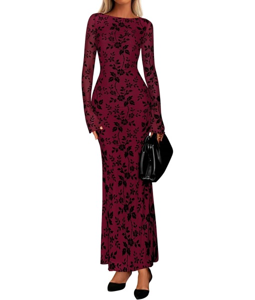 PRETTYGARDEN Women's Floral Bodycon Maxi Dress 2025 Fall Elegant Mesh Long Sleeve Formal Wedding Guest Cocktail Dresses