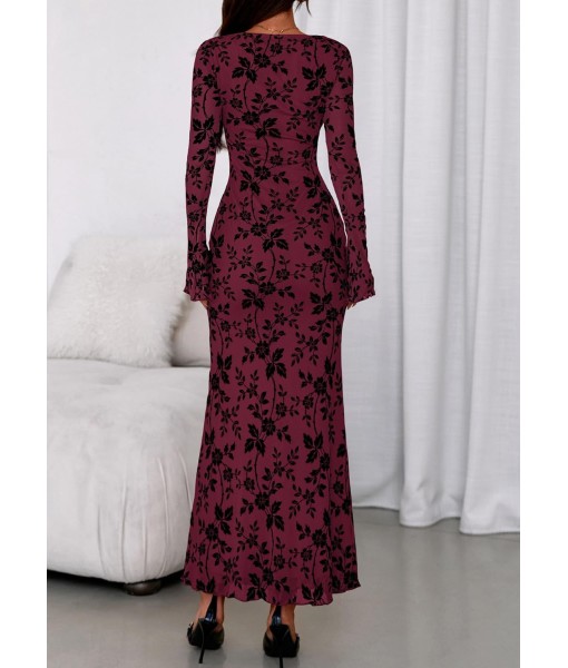 PRETTYGARDEN Women's Floral Bodycon Maxi Dress 2025 Fall Elegant Mesh Long Sleeve Formal Wedding Guest Cocktail Dresses