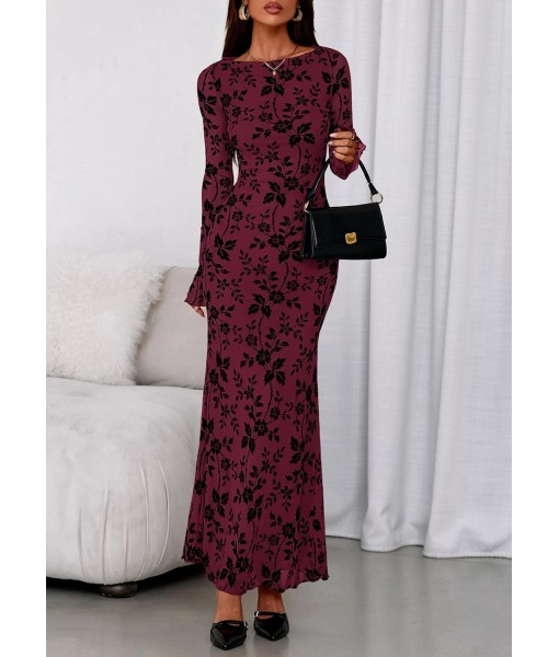 PRETTYGARDEN Women's Floral Bodycon Maxi Dress 2025 Fall Elegant Mesh Long Sleeve Formal Wedding Guest Cocktail Dresses