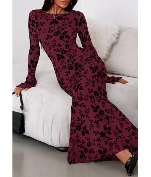 PRETTYGARDEN Women's Floral Bodycon Maxi Dress 2025 Fall Elegant Mesh Long Sleeve Formal Wedding Guest Cocktail Dresses