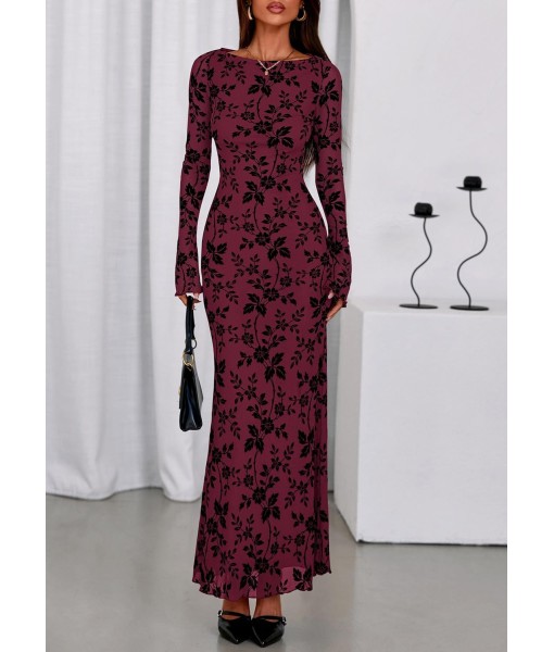 PRETTYGARDEN Women's Floral Bodycon Maxi Dress 2025 Fall Elegant Mesh Long Sleeve Formal Wedding Guest Cocktail Dresses