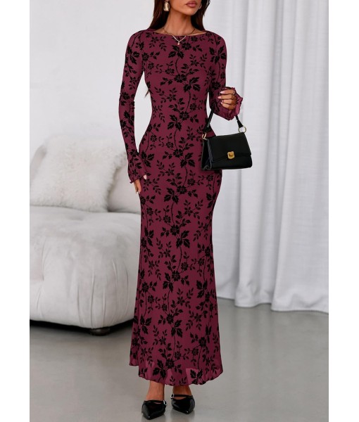 PRETTYGARDEN Women's Floral Bodycon Maxi Dress 2025 Fall Elegant Mesh Long Sleeve Formal Wedding Guest Cocktail Dresses
