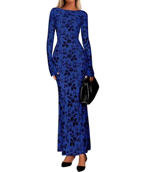 PRETTYGARDEN Women's Floral Bodycon Maxi Dress 2025 Fall Elegant Mesh Long Sleeve Formal Wedding Guest Cocktail Dresses