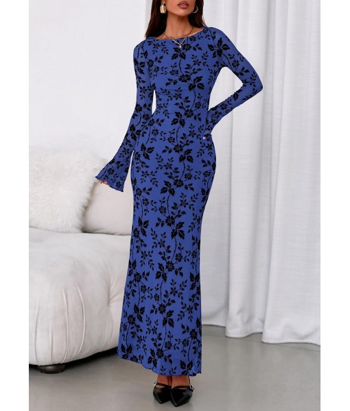 PRETTYGARDEN Women's Floral Bodycon Maxi Dress 2025 Fall Elegant Mesh Long Sleeve Formal Wedding Guest Cocktail Dresses