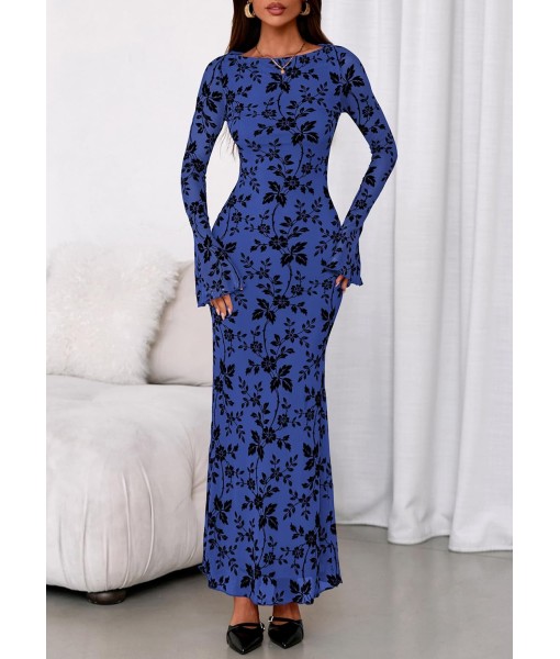 PRETTYGARDEN Women's Floral Bodycon Maxi Dress 2025 Fall Elegant Mesh Long Sleeve Formal Wedding Guest Cocktail Dresses