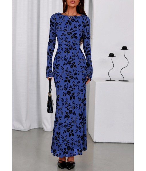 PRETTYGARDEN Women's Floral Bodycon Maxi Dress 2025 Fall Elegant Mesh Long Sleeve Formal Wedding Guest Cocktail Dresses