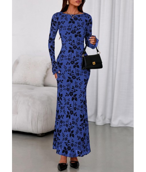 PRETTYGARDEN Women's Floral Bodycon Maxi Dress 2025 Fall Elegant Mesh Long Sleeve Formal Wedding Guest Cocktail Dresses