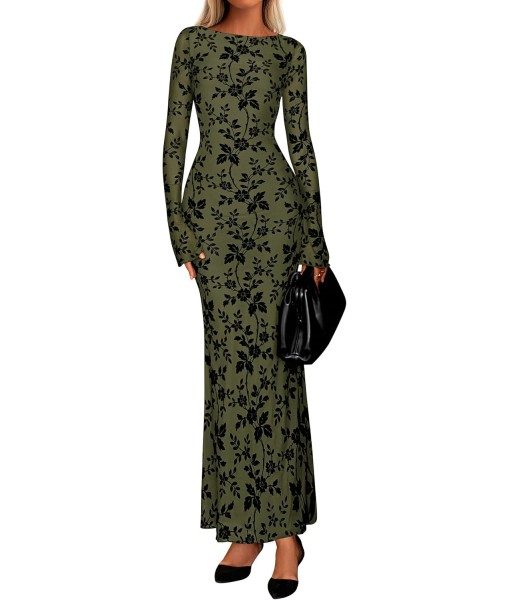 PRETTYGARDEN Women's Floral Bodycon Maxi Dress 2025 Fall Elegant Mesh Long Sleeve Formal Wedding Guest Cocktail Dresses