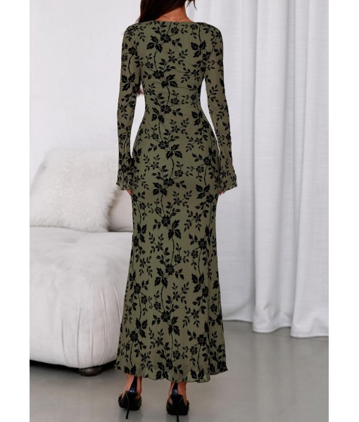 PRETTYGARDEN Women's Floral Bodycon Maxi Dress 2025 Fall Elegant Mesh Long Sleeve Formal Wedding Guest Cocktail Dresses