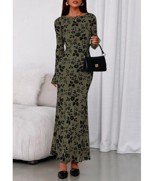 PRETTYGARDEN Women's Floral Bodycon Maxi Dress 2025 Fall Elegant Mesh Long Sleeve Formal Wedding Guest Cocktail Dresses