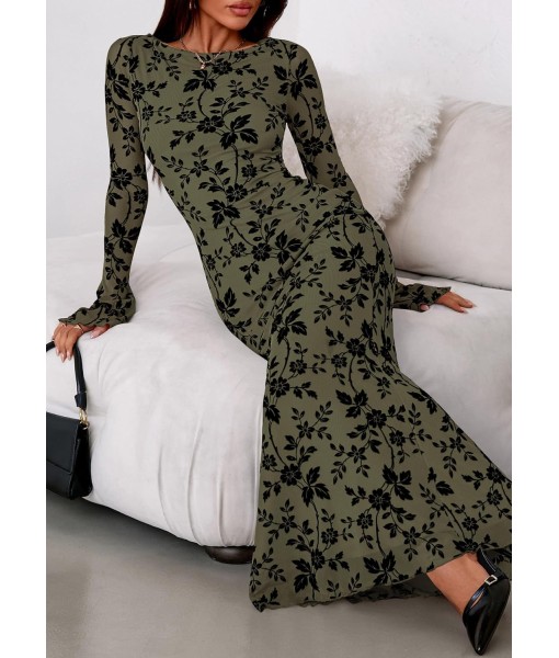 PRETTYGARDEN Women's Floral Bodycon Maxi Dress 2025 Fall Elegant Mesh Long Sleeve Formal Wedding Guest Cocktail Dresses