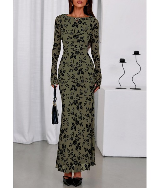 PRETTYGARDEN Women's Floral Bodycon Maxi Dress 2025 Fall Elegant Mesh Long Sleeve Formal Wedding Guest Cocktail Dresses