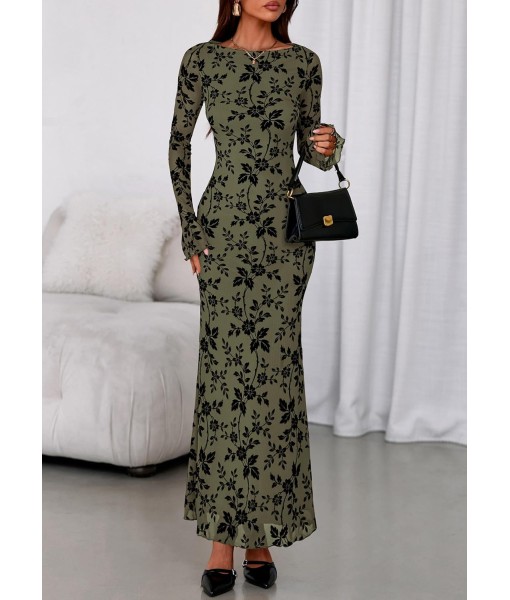 PRETTYGARDEN Women's Floral Bodycon Maxi Dress 2025 Fall Elegant Mesh Long Sleeve Formal Wedding Guest Cocktail Dresses