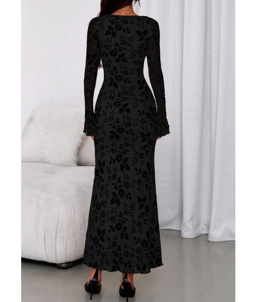 PRETTYGARDEN Women's Floral Bodycon Maxi Dress 2025 Fall Elegant Mesh Long Sleeve Formal Wedding Guest Cocktail Dresses