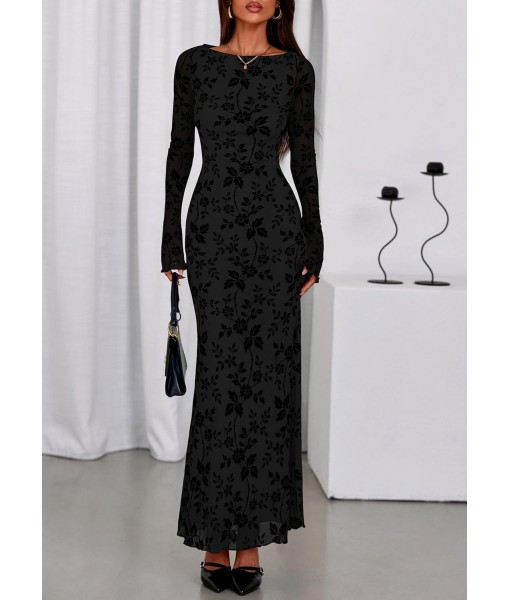 PRETTYGARDEN Women's Floral Bodycon Maxi Dress 2025 Fall Elegant Mesh Long Sleeve Formal Wedding Guest Cocktail Dresses