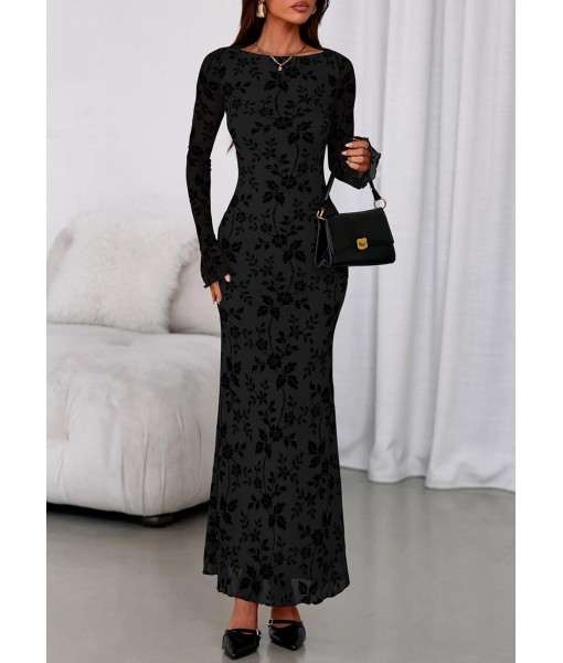 PRETTYGARDEN Women's Floral Bodycon Maxi Dress 2025 Fall Elegant Mesh Long Sleeve Formal Wedding Guest Cocktail Dresses