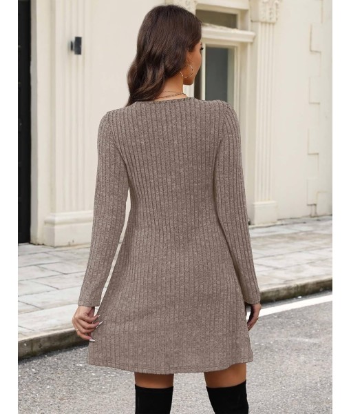OFEEFAN Long Sleeve Sweater Dress Fall Dresses 2025 V Neck Empire Waist Baby Doll Dresses Women Casual Dress with Pockets
