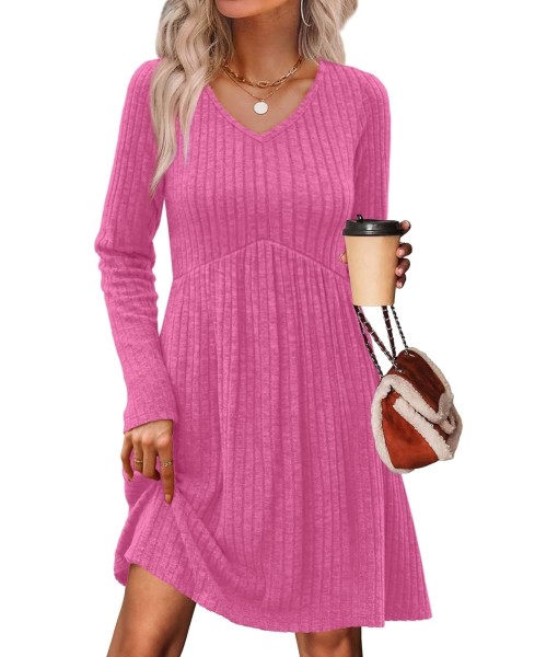 OFEEFAN Long Sleeve Sweater Dress Fall Dresses 2025 V Neck Empire Waist Baby Doll Dresses Women Casual Dress with Pockets