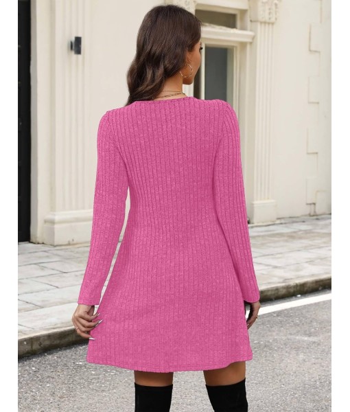 OFEEFAN Long Sleeve Sweater Dress Fall Dresses 2025 V Neck Empire Waist Baby Doll Dresses Women Casual Dress with Pockets
