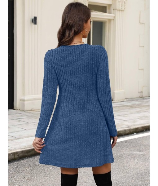 OFEEFAN Long Sleeve Sweater Dress Fall Dresses 2025 V Neck Empire Waist Baby Doll Dresses Women Casual Dress with Pockets