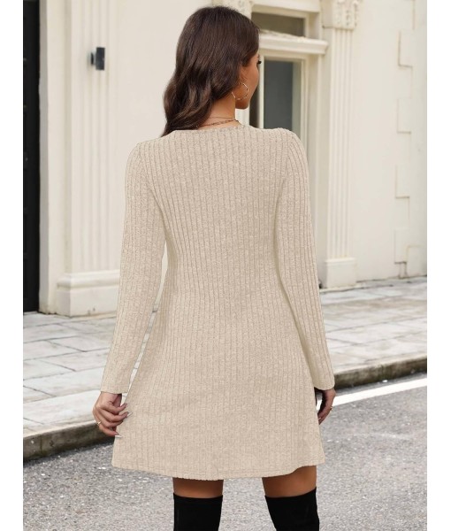 OFEEFAN Long Sleeve Sweater Dress Fall Dresses 2025 V Neck Empire Waist Baby Doll Dresses Women Casual Dress with Pockets