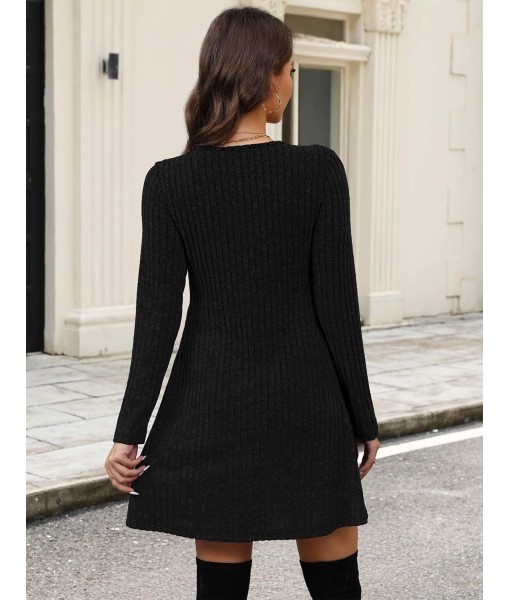 OFEEFAN Long Sleeve Sweater Dress Fall Dresses 2025 V Neck Empire Waist Baby Doll Dresses Women Casual Dress with Pockets