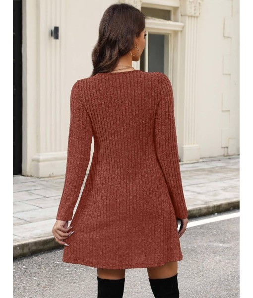 OFEEFAN Long Sleeve Sweater Dress Fall Dresses 2025 V Neck Empire Waist Baby Doll Dresses Women Casual Dress with Pockets
