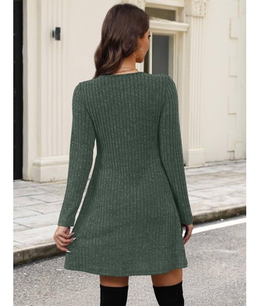 OFEEFAN Long Sleeve Sweater Dress Fall Dresses 2025 V Neck Empire Waist Baby Doll Dresses Women Casual Dress with Pockets