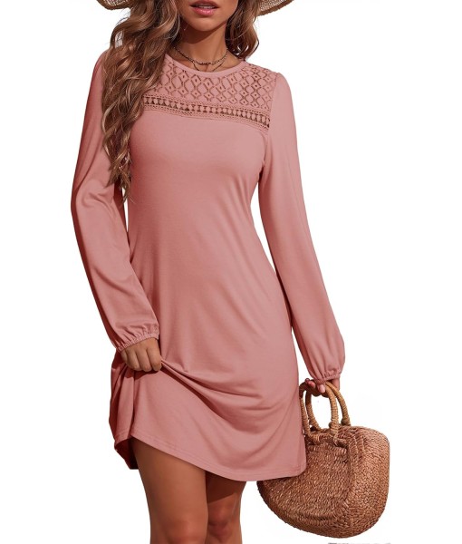 Dokotoo Fall Dresses for Women 2025 Crew Neck Long Sleeve A Line Shift Dress Solid Color Loose Fit Mini Dress