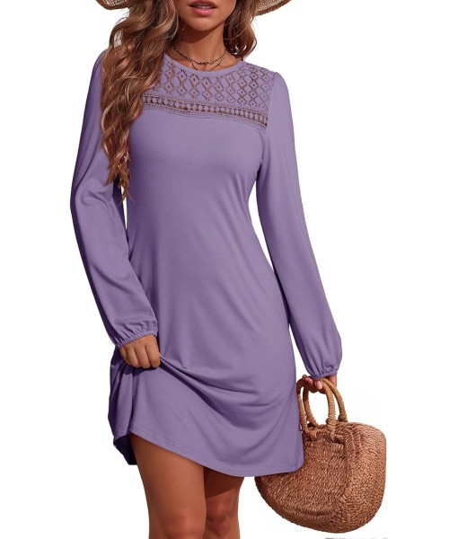 Dokotoo Fall Dresses for Women 2025 Crew Neck Long Sleeve A Line Shift Dress Solid Color Loose Fit Mini Dress