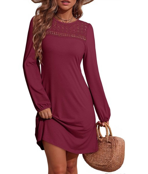 Dokotoo Fall Dresses for Women 2025 Crew Neck Long Sleeve A Line Shift Dress Solid Color Loose Fit Mini Dress