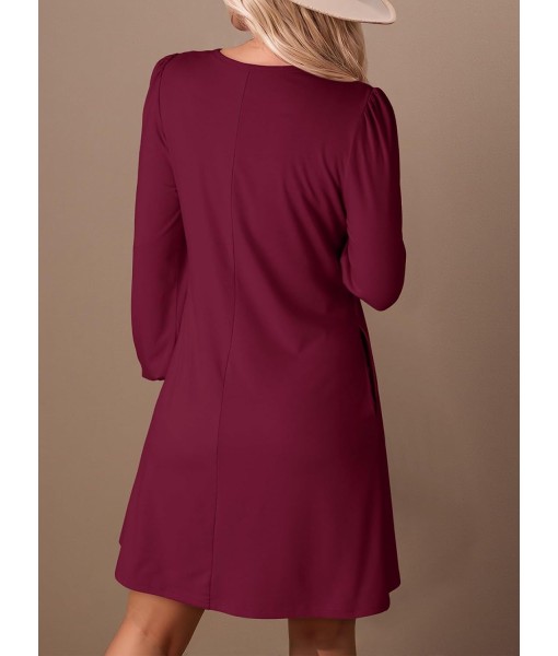 Dokotoo Fall Dresses for Women 2025 Crew Neck Long Sleeve A Line Shift Dress Solid Color Loose Fit Mini Dress